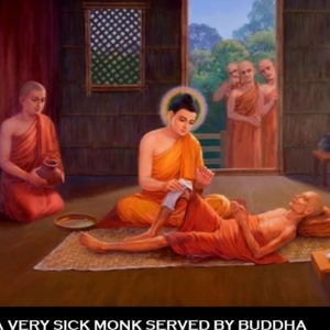 Buddha take care very sick monk