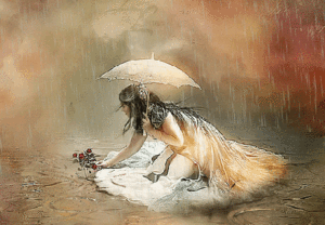 Girl and raining, wishing.