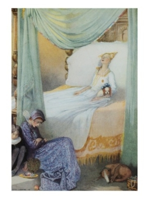 illustration depicting sleeping beauty and her attendants asleep by honor c appleton